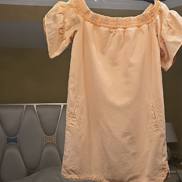 All Saints Soft Peach Off-Shoulder Mini Dress - Picture 1 of 13